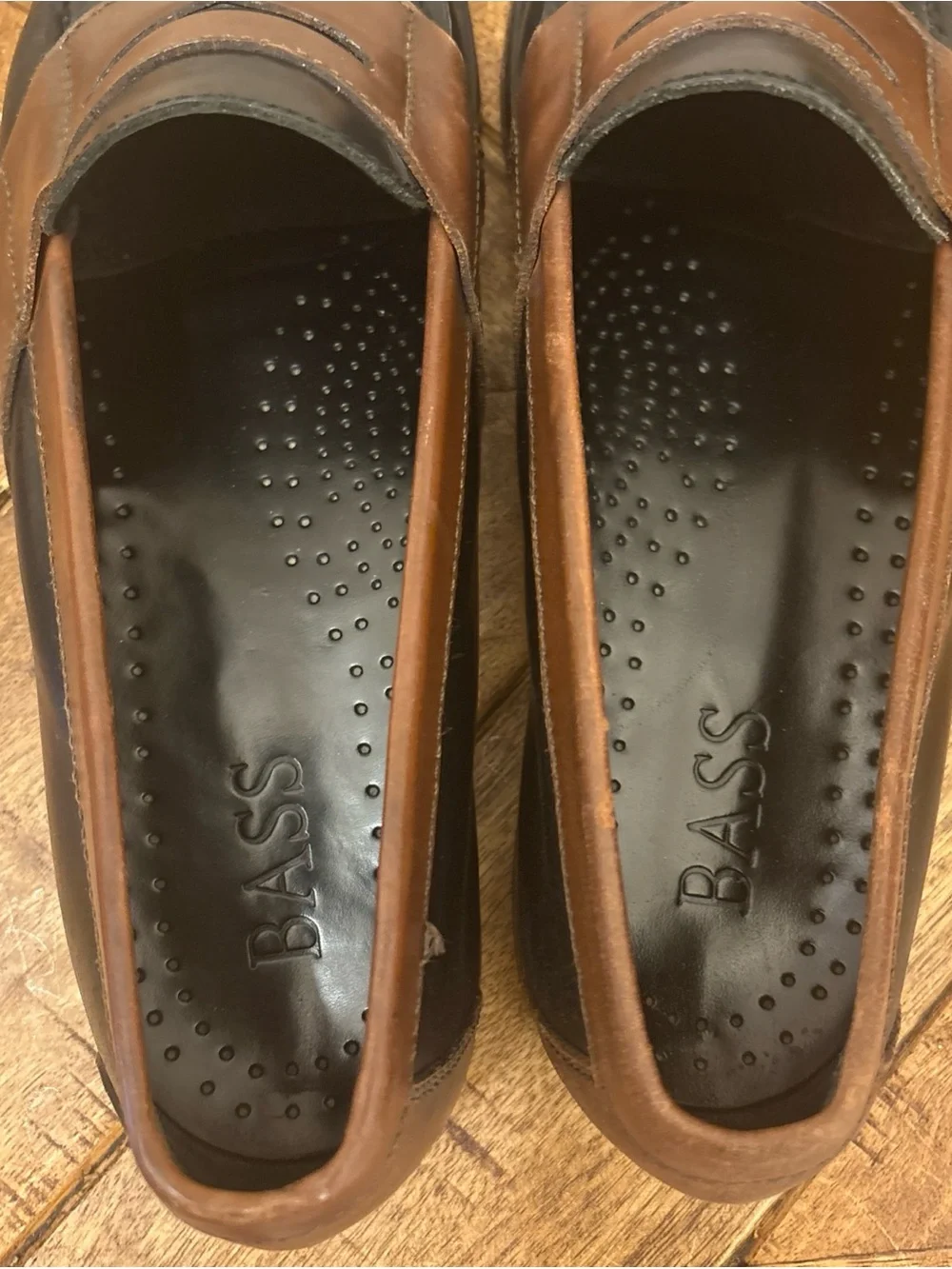 VTG GH Bass Weejuns Black & Brown Leather Slip On Penny Loafers Men's 9.5